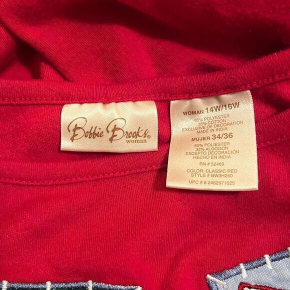 Boobie Brooks Women's Red Christmas Holiday Patches Top Long Sleeve 14W/16W - Picture 7 of 7